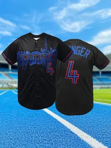 Men's Toronto #4 Loose Breathable Baseball Jersey, Embroidered Letter Design, Casual Short Sleeve Sportswear, Unisex All-Season Wear