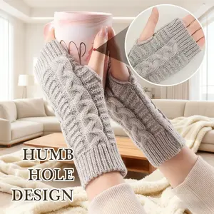 New Autumn/Winter Warm Cable Knit Fingerless Gloves for Men and Women Unisex with Thumb Hole Design and Stylish Cable Knit Pattern
