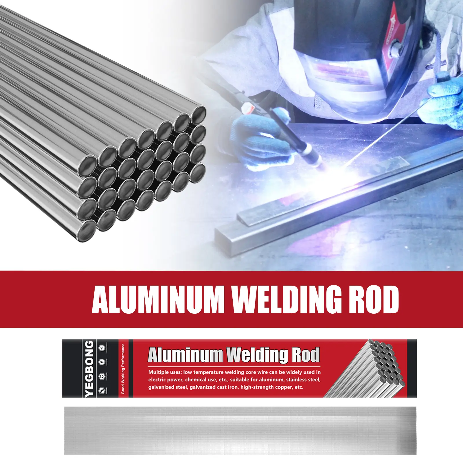 Yegbong Aluminum Flux-Cored Welding Rods - Low-Temperature Rods for Torch Welding, Stainless Steel and Aluminum Repair