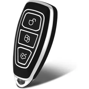 Silver pattern premium soft TPU key fob cover case compatible with Ford Mondeo Focus 3 Mk3 ST Kuga Fiesta escape EcoSport Titanium (sliver-black)