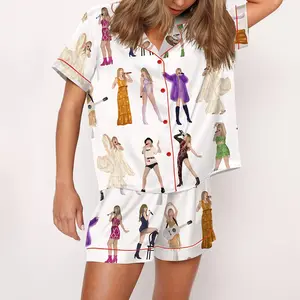 SHESHOW - The Eras Tour Film Pajama Set For Women Print Comfy Satin Sleepwear & Loungewear Pjs Printing Silky Top & Bottoms