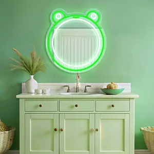 Big Eyed Frog Mirror Neon Light，Neon Mirror for Dressing Up，Holiday Decoration, New Home Decoration