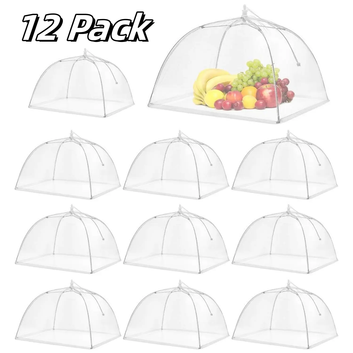 Mesh Food Covers, 12 Pack Large and Tall Food Covers for Outside, 17"x17" Pop-Up Mesh Food Covers Tent Umbrella for Outdoors, Screen Tents, Parties Picnics, BBQs, Reusable and Collapsible