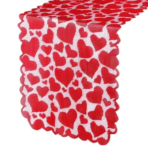 Heart Pattern Lace Table Runner, 1 Count Romantic Tablecloth, Table Decoration Supplies for Wedding & Engagement & Anniversary & Party