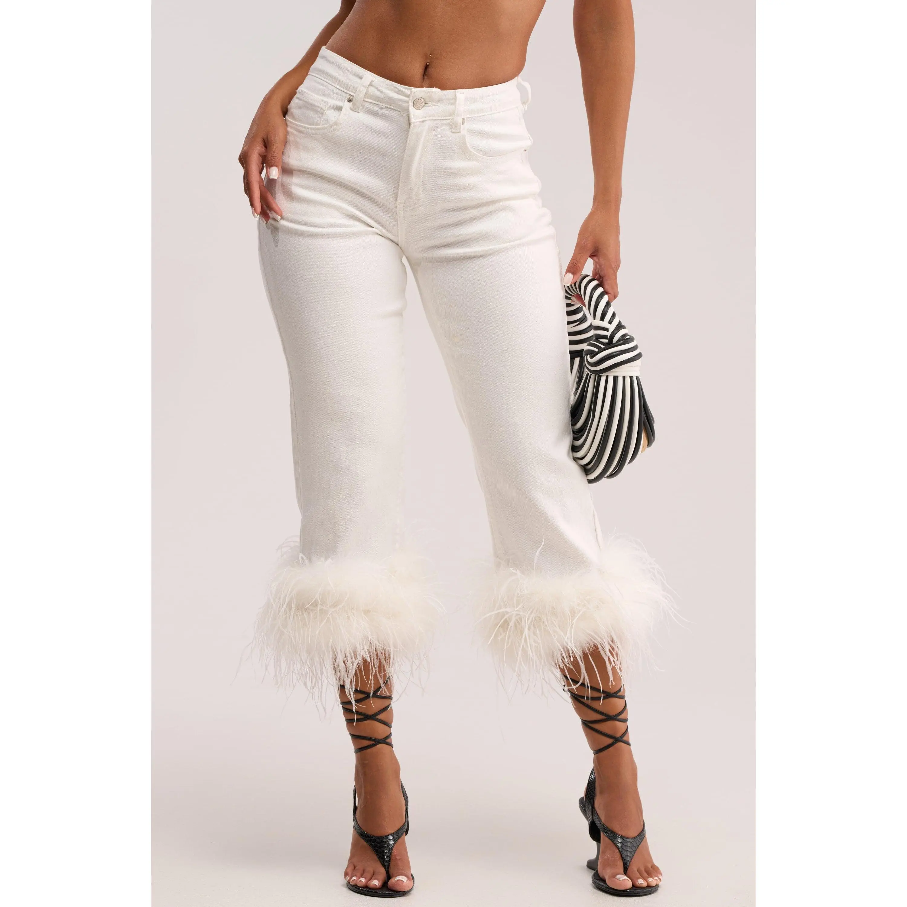 TRIPPY LIKE ME DENIM CAPRI WITH FEATHER