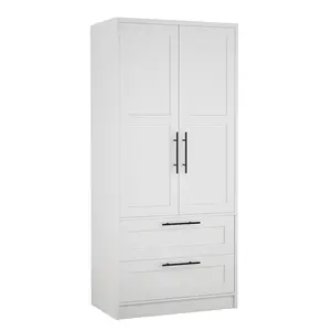 GAOMON Wooden Wardrobe with 2 Drawers, Freestanding Clothes Cabinet with Door and Shelves, Wooden Wardrobes for Bedroom, Laundry Room, Closet, White