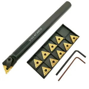 5/8'' x 7'' Carbide Indexable Boring Bar Turning Tool Holder S16Q-MTJNR16 with 10 count TNMG331 / TNMG160404 Indexable Carbide Turning Inserts