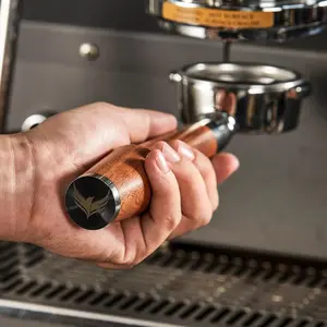 Bottomless Portafilter For Espresso Machines Rosewood Handle & Includes Naked Double Shot Filter Basket