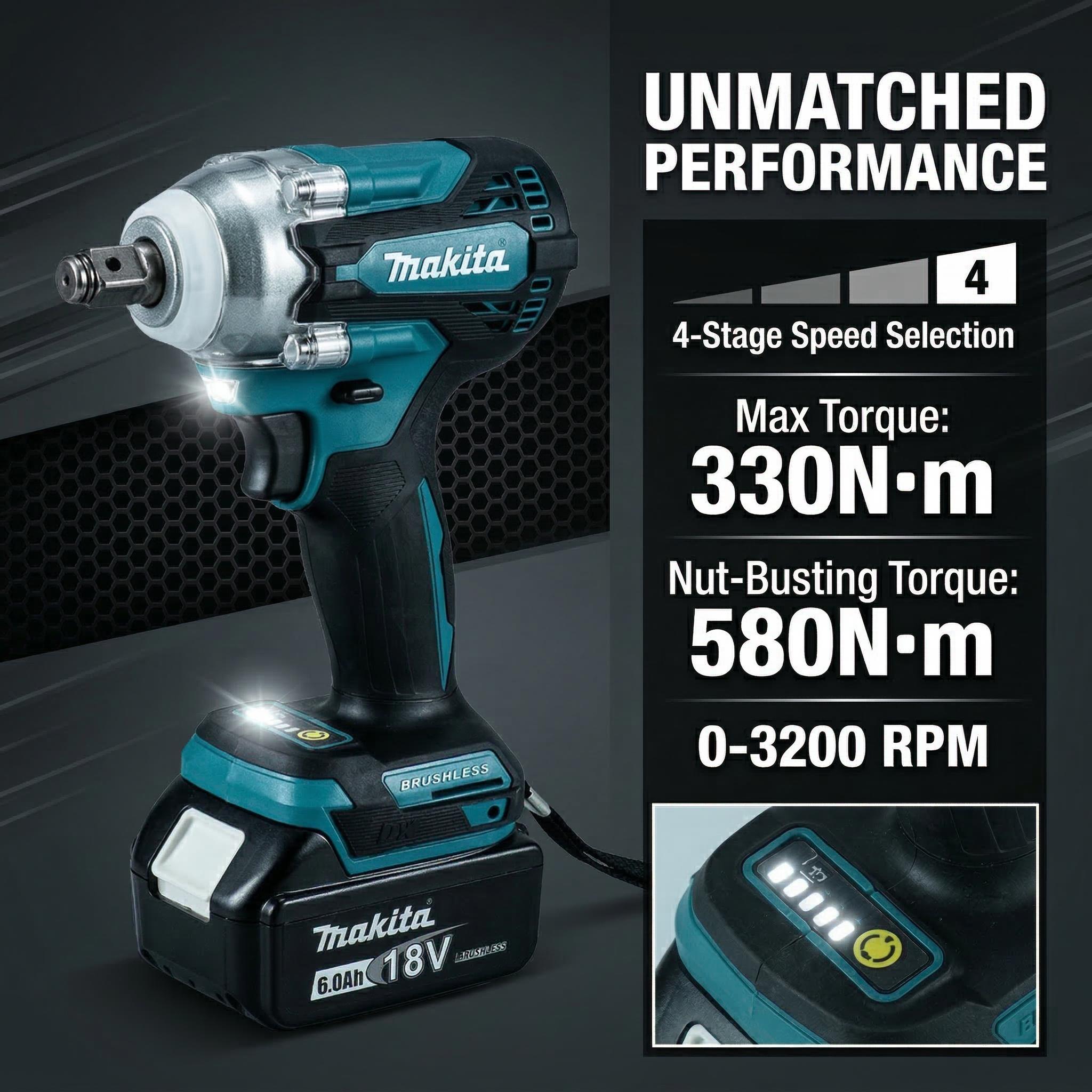 Makita DTW300 18V Cordless Impact Wrench Kit Includes Battery  For Automotive And Workshop Use power  torque brushless impact wrench powertools wood plastic durable tool rapid charger