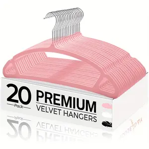 [20/60 Pack Luxury Hangers] 20/60 Pack Luxury Pink Velvet Hangers | Non Slip Space Saving Heavy Duty Coat Hanger With 360° Swivel Hook For Closet Organiser Hanging