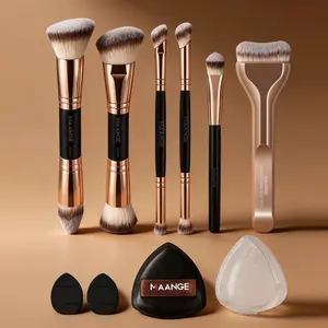 Maange 9-Piece Makeup Brush Set with 6 Brushes & 3 Powder Puffs, Foundation Brush, Blush Brush, Concealer Brush, Highlighter Brush