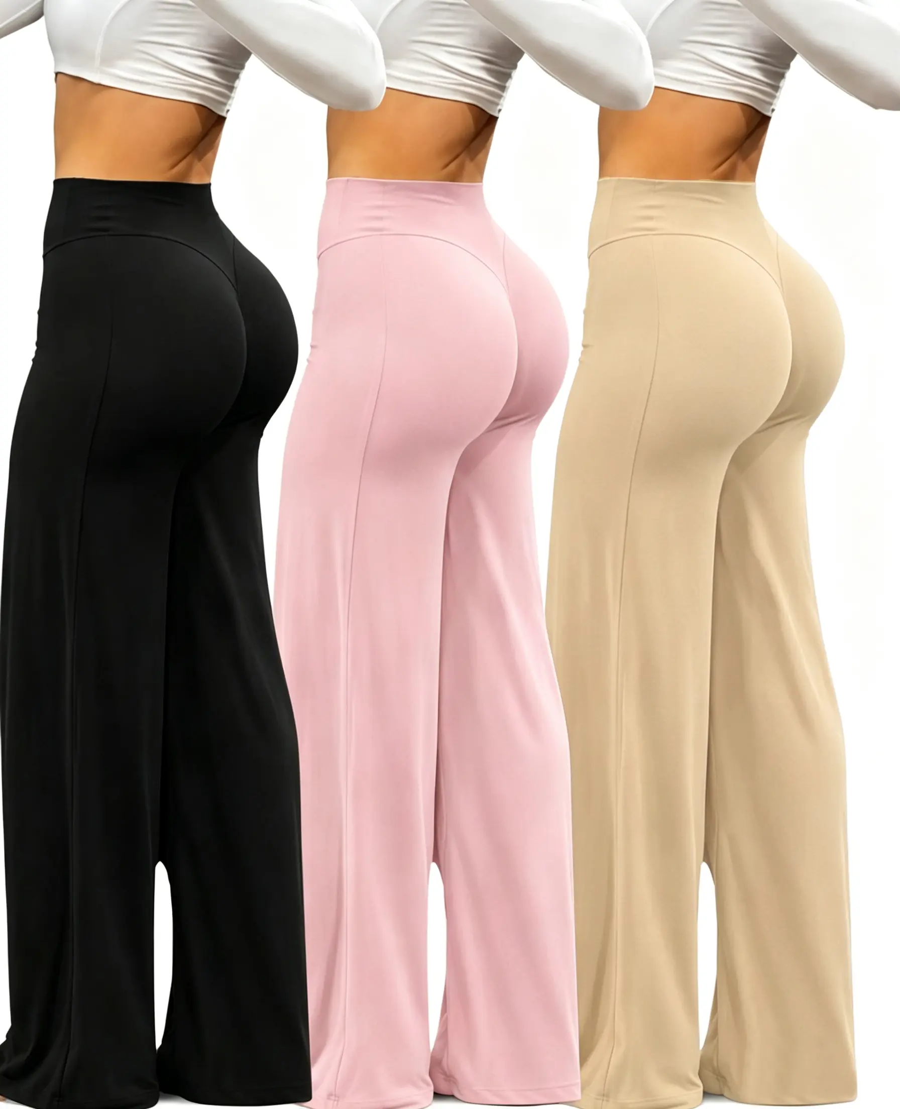Women's high-waisted wide-leg pants three-piece set, designed to be loose-fitting, elastic, and with a good drape.The fabric is soft and comfortable, available in pink, apricot, and black colors.Suitable for all seasons, perfect for indoor and outdoorwear