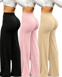 Women's high-waisted wide-leg pants three-piece set, designed to be loose-fitting, elastic, and with a good drape.The fabric is soft and comfortable, available in pink, apricot, and black colors.Suitable for all seasons, perfect for indoor and outdoorwear