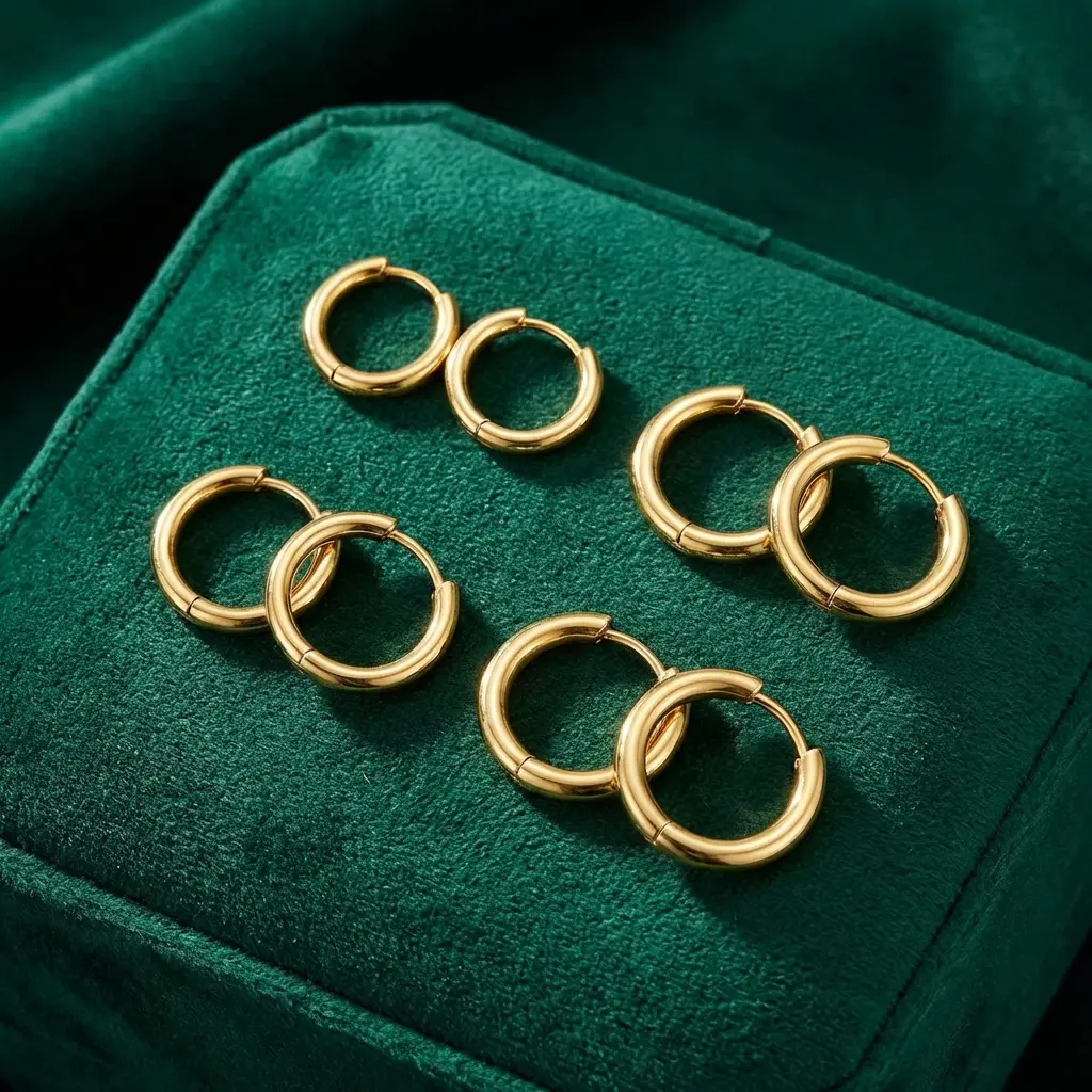 Gold Hoop Earrings Set 4 Pairs 316L Surgical Steel Hypoallergenic Sleeper Hoops for Men and Women 8mm 10mm 12mm 14mm