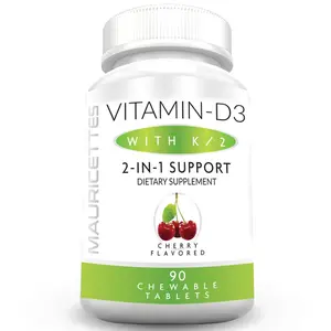 Chewable Vitamin D3 with K2 - 2-in-1 Bone & Heart Health Support, Immune Booster, Natural Cherry Flavor - 90 Tablets for Adults & Kids