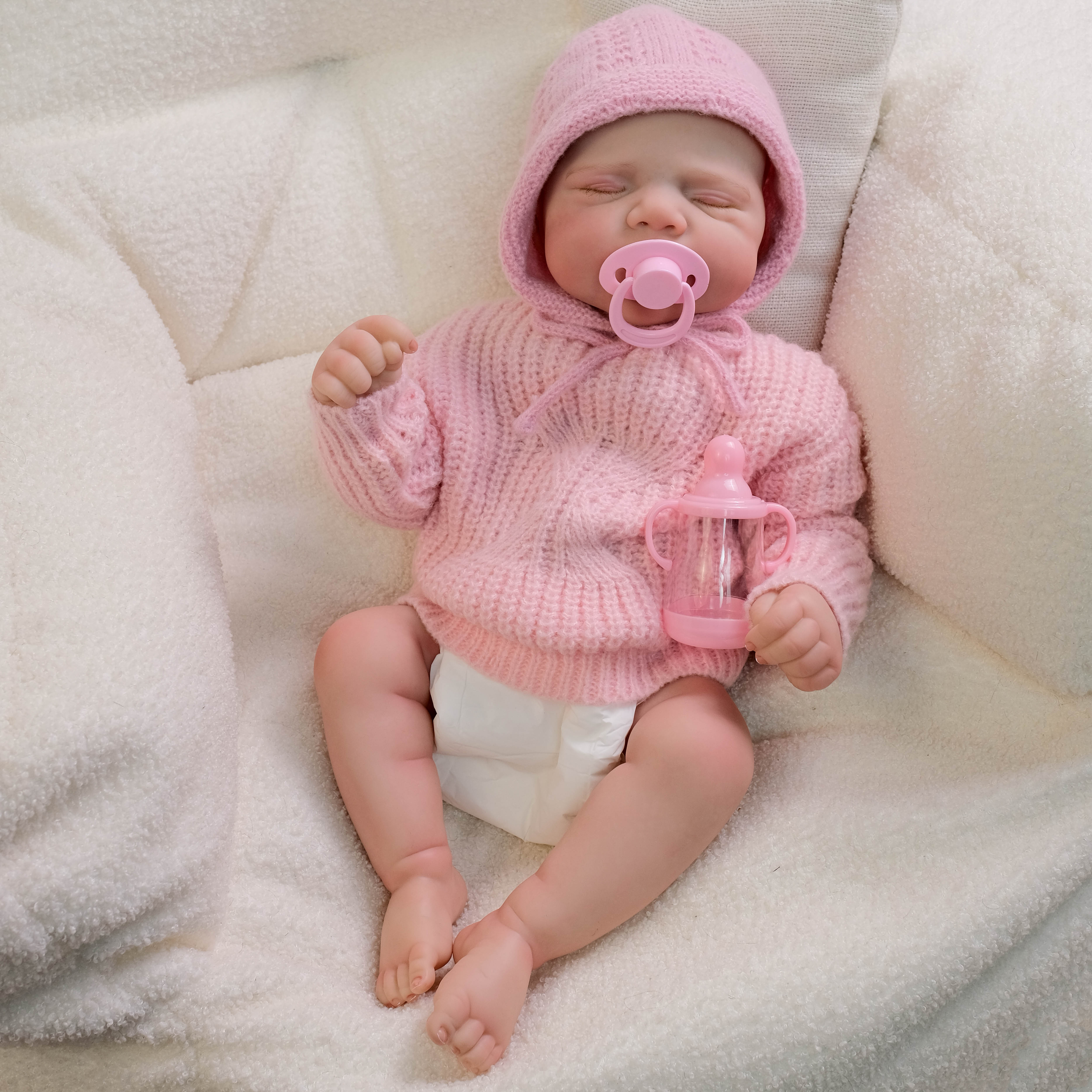 Lifelike Reborn Baby Doll - 18in Full Vinyl Unisex Newborn Doll, Handmade Painted Hair, Washable Collector Display Toy, Child Birthday Gift