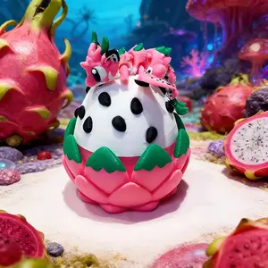 Cute Dragonfruit Dragon and Egg Model, Plastic Desktop Decoration Sculpture, Festival Gift, 3D Printed, Not Plated with Precious Metal