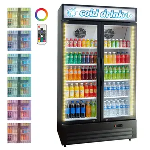 GARVEE 34.8 Cu.ft Double Door Commercial Beverage Cooler - 580-Can Glass Display Fridge | Frost-Free Air-Cooled, RGB Lights, Adjustable Shelves | for Bar/Restaurant/Store (Black)