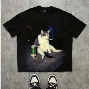 Sad Cat Graphic T Shirt Funny Meme Cat Shirt Vintage Style Streetwear Unisex Black T-Shirt Aesthetic Cat Tee