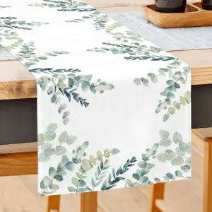 Eucalyptus Linen Table Runner,Summer Spring Table Runner Kitchen Decor for Home Party and Dining Room Dresser