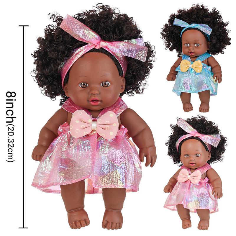 Ecore Fun 2 Pcs 8 Inch Black Baby Doll African Washable Realistic Silicone Baby Dolls with Clothes and Hairband…