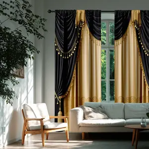 Luxurious Gold Court Curtain Set, Home Decoration Curtain, Vintage Embroidered Drapery for Living Room & Bedroom, Durable Polyester Material, Fall Decor