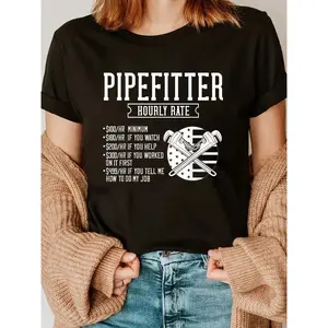 100% Cotton Pipefitter Hourly Rate Gift Plumber USA American Flag T-Shirt