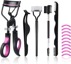 Eyelash Curlers Kit for Women w Lash Curler, Eyelash Comb Seperator, 3 in1 Mascara Brushes, Eyelash Extension Tweezers, Foldable Eyebrow Brush and Comb, 10 Silicone Refills Pads