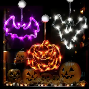 Halloween Decorations Lights 3 Pack,Battery Powered Hanging Halloween Window Lights,Halloween Decorations LED Lights with Suction Cup Hooks with Slow Fade and Timer Function (Pumpkin,Bat,Ghost)