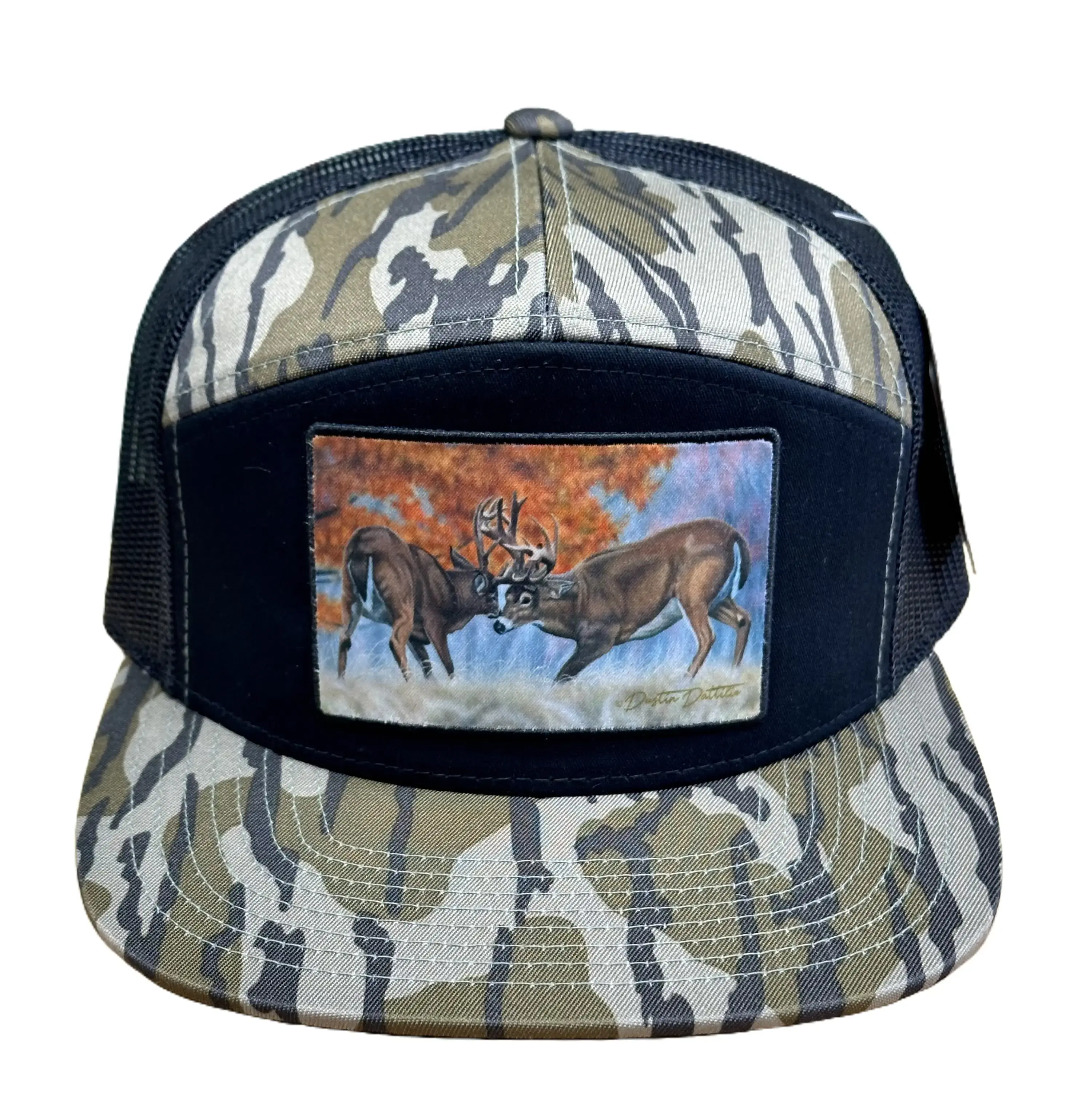 Richardson 168 Dustin Dattilio Camo Trucker Hat with Fighting Bucks Patch Snapback Unisex Casual Style Do Not Wash