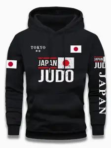 Men's Japanese Judo Graphic Print Hoodie Sweatshirt, Martial Arts Design, Japanese Flag Print, Casual Winter Warm, Loose Fit