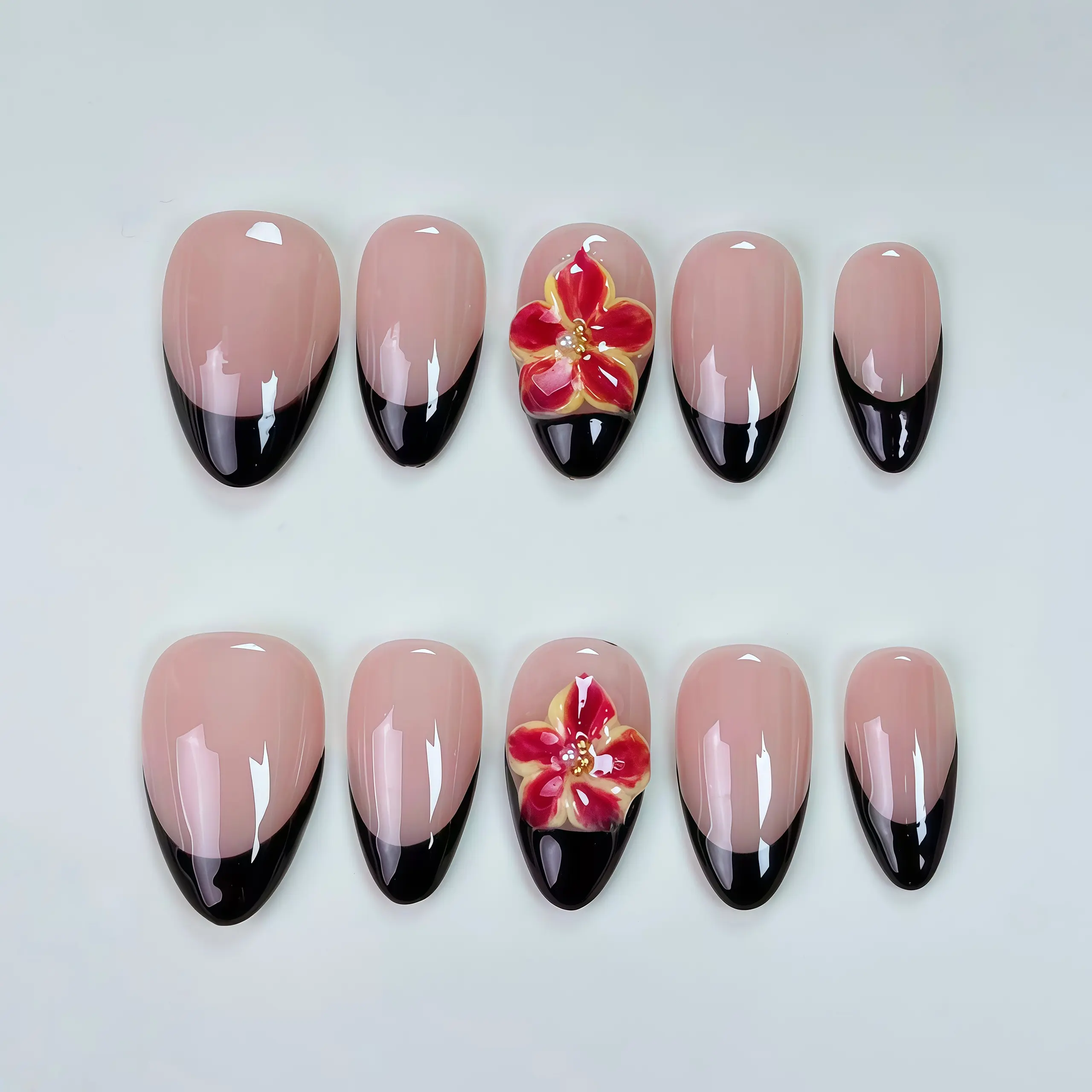 JC Detachable Finished Nail Pieces, Handmade European-Style Design with 3D Flowers, Easy-Apply, Nail-Protecting Instagram-Trendy Art, Protects Nails