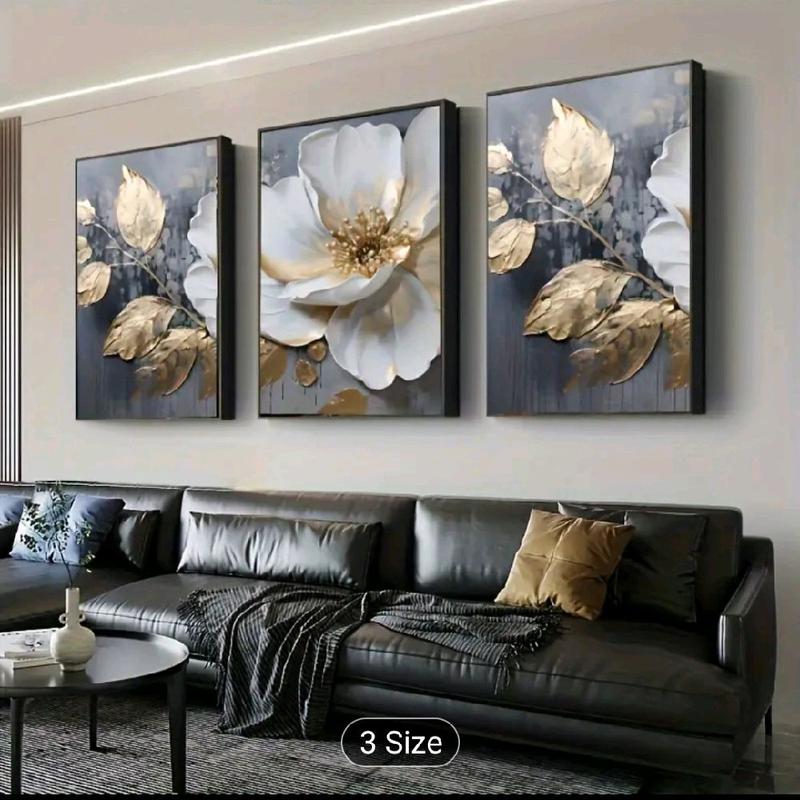 3pcs with frame --Abstract floral theme canvas wall art framed painting, 2D flat surface, suitable for indoor Easter, Mother's Day, Mardi Gras, St. Patrick's Day luxury decoration for him/her, bedroom, living room, bathroom, home office aesthetic decorati