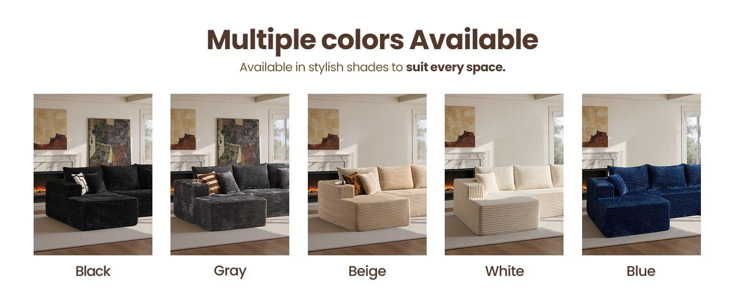 L/U-Shape Boneless Sectional Cloud Couch with Chaise Modular Deep Seating Sofa, Premium High-Density Foam & Plush Corduroy No Assembly Required, Modern Living Room Furniture