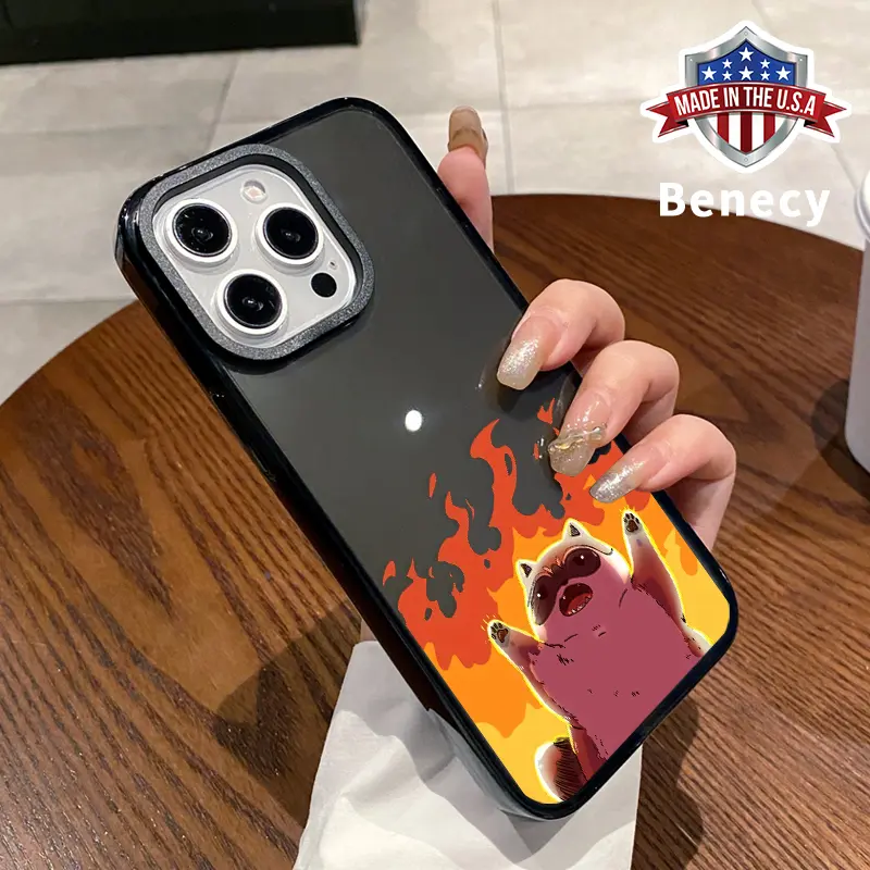 Phone case for iPhone 16 Pro Max 15 Plus 14 13 12 11 Raccoon in Flames Non-Yellowing Shockproof Soft Silicone Transparent Cover
