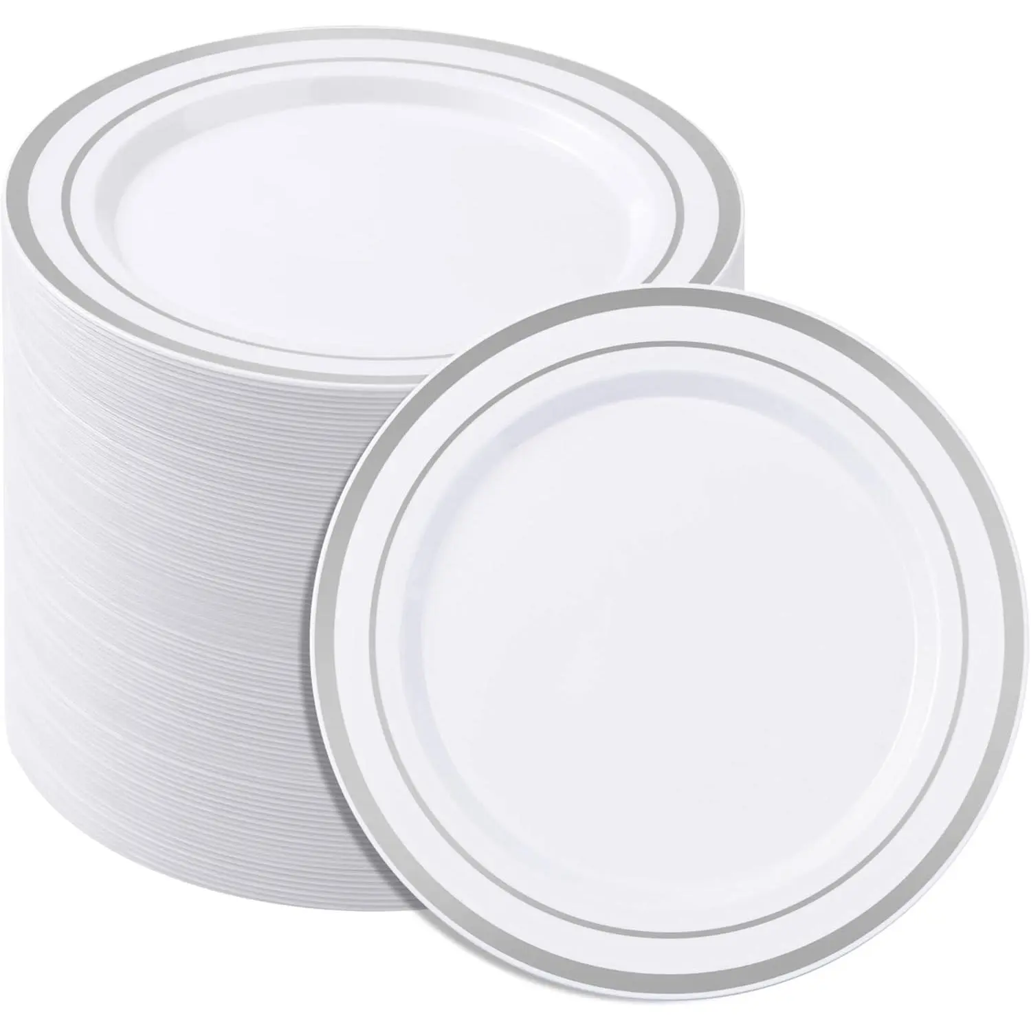 7 Inch White Plastic Plates,100PCS Disposable Dessert/Appetizer/Small Cake Plates with  Rim,Heavy Duty Plate Ideal for Wedding and Birthday