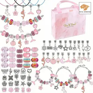 67-Piece DIY Bead Jewelry Kit, Includes 60 Beads, 3 Bracelets, 3 Necklaces, Portable Jewelry Box, Creative Gift for Girls Aged 6+