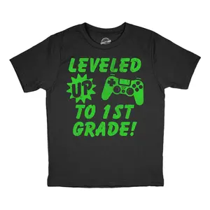 Youth Funny T Shirts Leveled Up to 1st Grade Sarcastic Video Game Graphic Novelty Graduation Tee for Kids Funny T Shirts Funny Gamer Short Sleeve Novelty Tees for Kids Black -