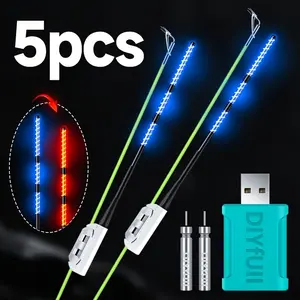 5-Piece Fishing Signal Indicator Set (2 Lights + 2 Batteries + 1 Charger), Fishing Accessories, Day & Night Use, Light When Fish Bite Bait