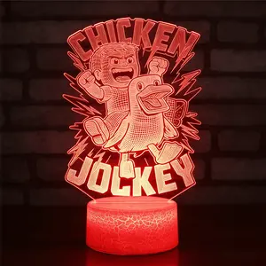 Chicken Jockey Kids' 3D Optical Illusion LED Night Light - Crackle Base 7-Color Touch Lamp for Bedroom Decor & Gamer Gift