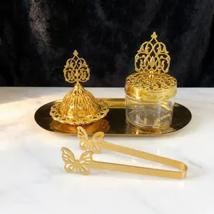Luxurious Gold Hollow Incense Burner Set, Includes Storage Jar, Tray, Incense Holder, Perfect for Wedding Decor, Spa, Bathroom, Office, Scented Fragrance