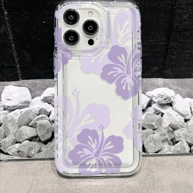 1pc Full Screen Light Purple Flower Pattern Transparent Air Cushion Phone Cas Protective Case Cover  Soft Case iphone17 15 14 13 12 11 pro max x xr xs xsmax 14plus 15plus 16pro 15pro 14promax 13 promax Flower pattern protective case soft shellphone case