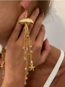 Ocean Wind Metal Jellyfish Shell Necklace, Boho Style Irregular Crystal Pendant Jewelry, Alloy Material, All Seasons Accessory