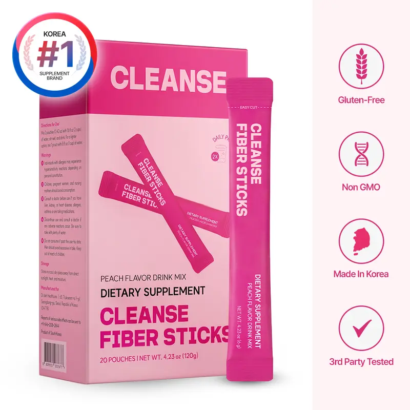dr.blet Cleanse Powder Sticks - Peach Flavor Fiber Drink, Plant-Based Dietary Supplement, Chicory Root Extract for Gut Balance, Bloat Relief Sip, Digestive Support, Natural Fullness Maintenance, NON-GMO, 2-Cup Mix Ready
