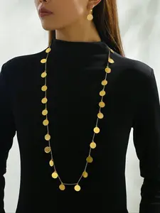 Women's Elegant Copper Coin Design Necklace Earrings Set, Casual Fashion Jewelry for All Seasons, Small Parts Choking Hazard Warning