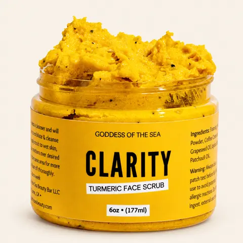Clarity Turmeric Face & Body Scrub – Brightening Exfoliator for Dark Spots, Acne Scars & Uneven Skin | Gentle Natural Scrub with Turmeric, Sugar, & Oils | Goddess of the Sea