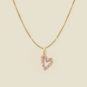 Pink CZ Heart Charm Necklace