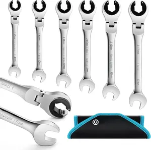 6- Ratcheting Wrench Set with Open Flex-, Metric Ratcheting Tubing Wrench Set, 10-17mm, 72- Gear, CR-V Steel, with Organizer Bag, Gifts for Men