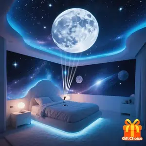 Fan Planet Projection Lamp, Replaceable Moon Projector, 360° Rotatable Adjustable LED Night Light, USB Powered Ambiance Lamp