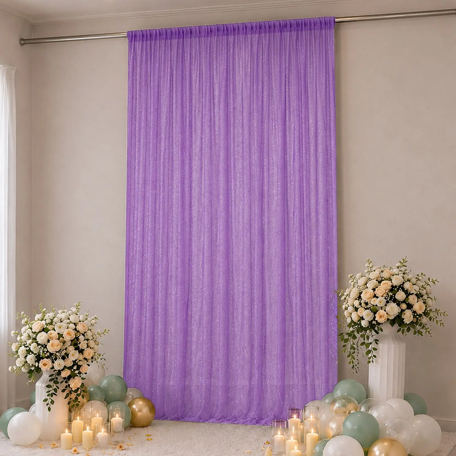 Sheer Backdrop Curtain Panel 10ft × 14ft Purple – Wedding Arch Drape with Rod Pocket, Ceiling Draping Fabric